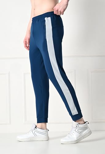 Image of Men's Dobby Lycra Striped Gym, Yoga & Sports Wear Stretchable Dri Fit Track Pant & Jogger with Zipper Pockets Black Large