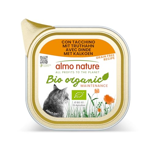 Almo Nature Bio Organic - Cibo Umido per Gatti Adulti al Tacchino - 100% Biologico, Senza OGM e Conservanti - 85g, Confezione da 19