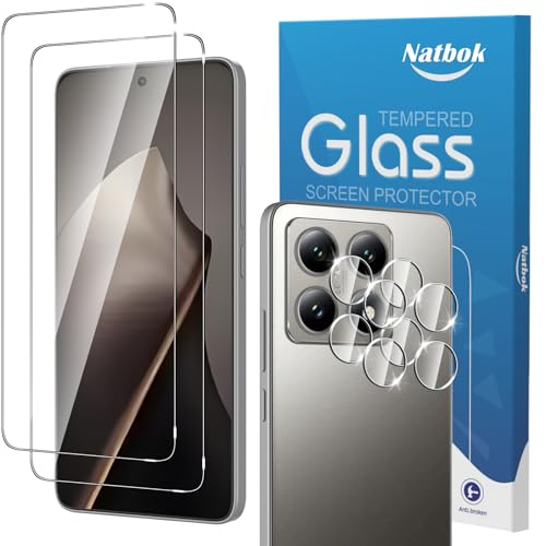 Natbok 2+2 Pack for Xiaomi 15T/15T Pro Screen Protector with Camera Lens Protector,Full Coverage 9H Tempered Glass Film,HD Clear Scratch Resistant,Bubble-Free for Xiaomi 15T Screen Protector