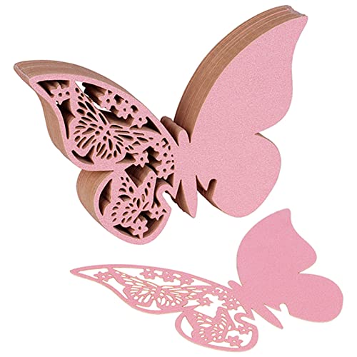 ElecMotive Lot de 100 Papillons 3D Carte de Verre Marque Place Forme de Papillon Ajouré Décoration de Table pour Fêtes Mariage (Rose)