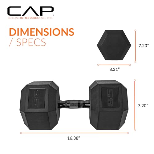 Image of CAP Rubber Coated Dumbbell Weights, Free Weights for Home Gym Strength Training, Anti-Roll Hex Dumbbells with Black, Chrome & Comfort Grip Handles, Singles