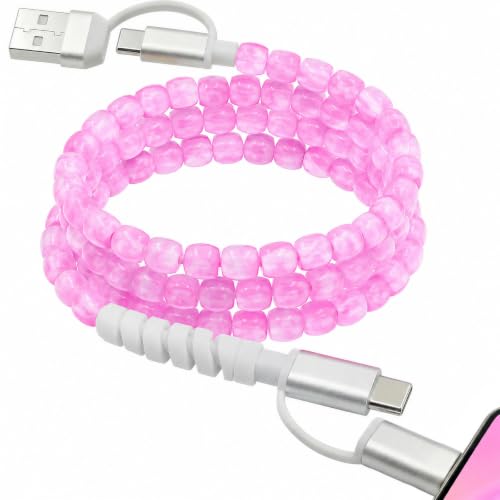 Image of 4-in-1 Beaded Charging Cable, MFi Certified, Works with CarPlay, 3.3FT 60W Fast Charger Cord for iPhone 17 /16 /15 /14 /13 /12 /11, iPad, Samsung, Android and More (Pink Jelly)