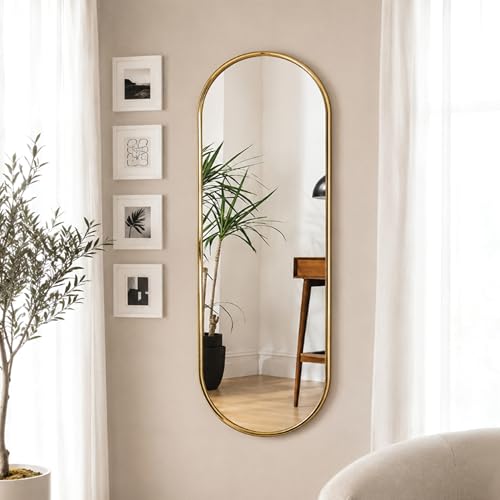 Image of Black Arched Wall Mirror With Frame, Modern Metal Frame Vanity Mirror for Bathroom, Bedroom, Entryway & Living Room, Vertical Wall Mounted Decorative Mirror with Clarity Glass (Size, 15x31 Inch)