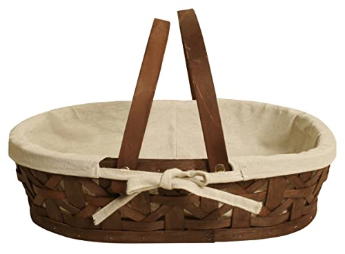 6501-MD 15 in. Stained Woodchip Basket with Cloth Liner Brown