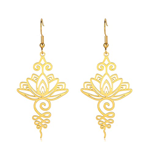 KKJOY Lotus Unalome Earrings Stainless Steel Lotus...