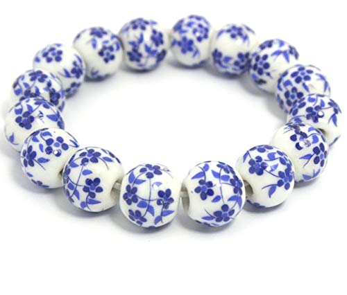 2LIVEfor Porzellan Armband Kugeln Weiss Blaue Blumen Blüten Keramik Schmuck Armband blau weiß Armschmuck Armbänder Mädchen Armkette mit großen Schmucksteinen Cover