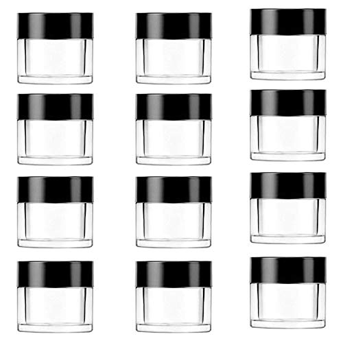 1OZ 12 PCS 30g/30ml empty acrylic jar Polystyrene Round Jars with Lids Black lid for nail dip dipping powderï¼ŒCreams, Make Up, Cosmetics, Samples, and other Beauty Products