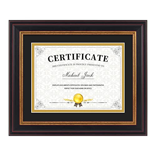 Frametory 6x8 Diploma Frame Black & Gold Mat/8x10 Without Mat Real Glass