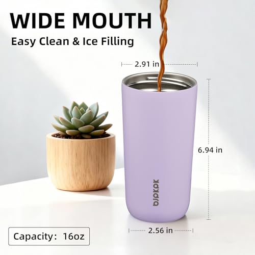 Image of BJPKPK 16oz Insulated Travel Coffee Mug, Stainless Steel Tumbler