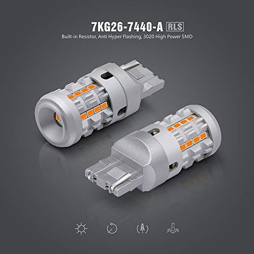 SIR IUS LED RLS 7440 7440A Built in Resistor Anti Hyper flashing LED Bulb Turn Signal Light Amber Orange Color Full Aluminum Body Single Filament Error Free Pack of 2 - Thumbnail 2