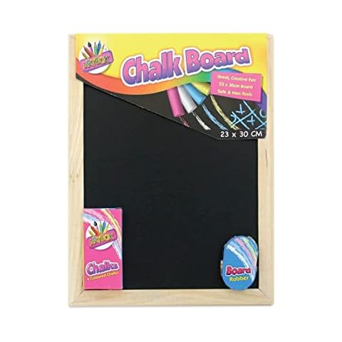 Concept4u A4 Wooden Chalkboard Black Board Sponge Eraser Duster & Chalk Set Kids Child Dry Wipe Message Frame Drawing Cover