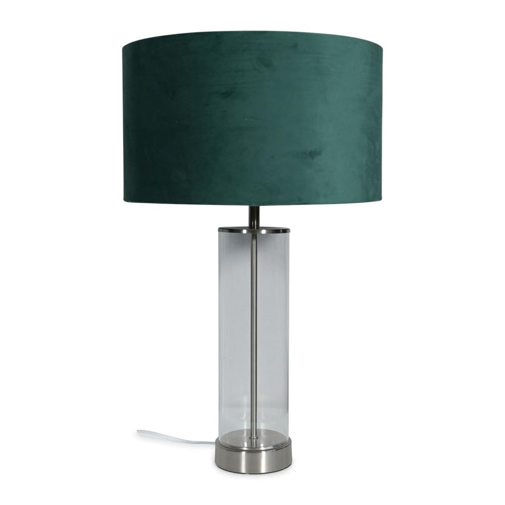 ValueLights | Clear Tube and Brushed Chrome Metal Bedside Table Lamp with a Forest Green Velvet Shade | Table Lamps, Home Décor & Improvement Essential
