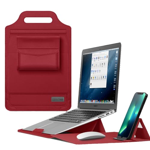 Sac à main pour ordinateur 11-12" en cuir PU rouge élégant avec support de bureau JZ
