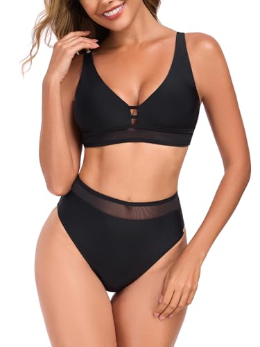 Ocean Blues Women's Triangle Bikini Set High Waisted Two Piece Bathing Suit Sexy Mesh Bikini