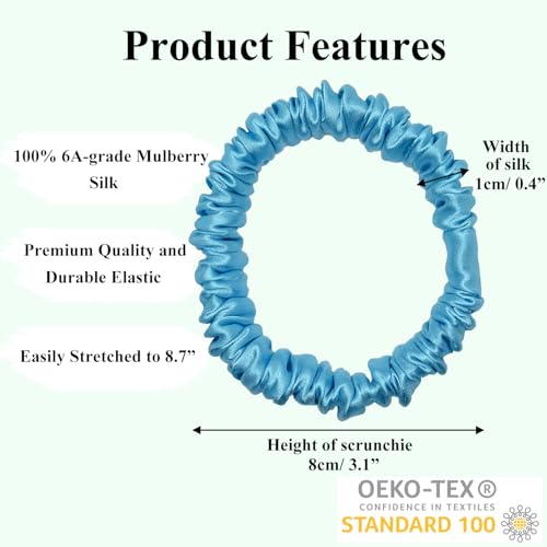 Image of VLOMOT 6 Pcs Set 100% Pure Mulberry Silk Scrunchies Hair Ties with 6 Chic Colors Everyday Skinny Scrunchies Silk Ponytail Holders Hair Care No Damage (Mint)