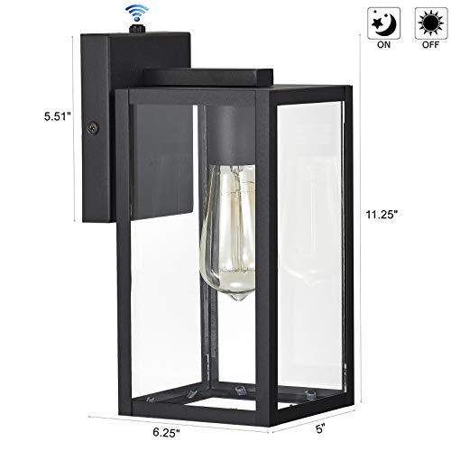 Image of MICSIU Slim 11.25 Inch Dusk to Dawn Black Outdoor Wall Light 5 inch W Farmhouse | 1 Pack Rustic Exterior Wall Sconce with Clear Glass, Outside Porch Lights for House Garage Entryway