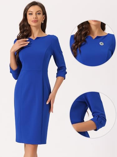 Image of Allegra K Work Dress for Women 3 /4 Sleeve Boat Neck Back Slit Sheath 2026 Professional Bodycon Business Casual Dresses