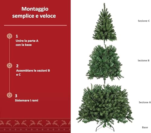 Albero Di Natale Slim 210Cm Verde Artificiale Base 58Cm Decorazione Interno - 5