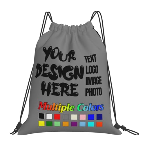 Custom Drawstring Bag for Men & Women 1-100 PCS With Your Design Personalized Drawstring Bags With Your Text Logo Image Customized Backpack Gifts for Friends Gray