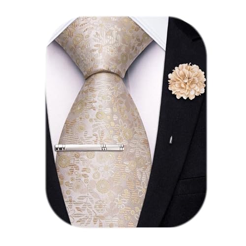 Image of Hi-Tie 63 inches Striped Paisley Extra Long Ties for Men Silk Necktie with Lapel Pin Tie Clip Big and Tall Men Formal Wedding