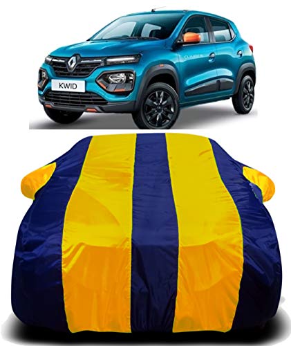 Image of Car Body Cover Waterproof Accessories Compatible with Renault Kwid Dust Proof Rain Cover Protects from Sunlights and Uv | Yellow Stripes