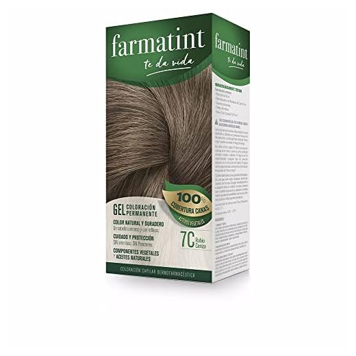 Farmatint Gel 7C Rubio Ceniza | Color natural y duradero | Componentes vegetales y aceites naturales | Sin amoníaco | Sin parabenos | Dermatológicamente testado