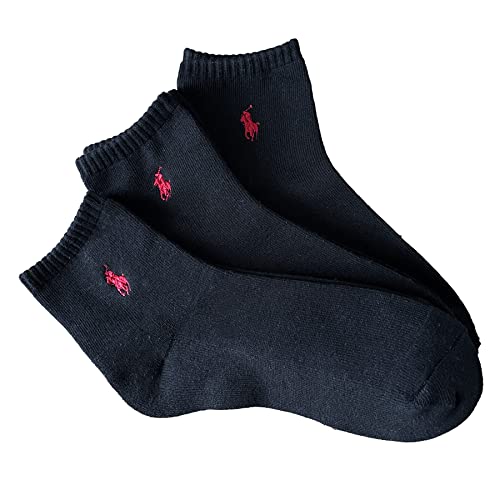 [ポロラルフローレン] [日本正規品] POLO RALPH LAUREN 靴下 レディース 3足セット 3足組 コットン ショート ソックス ブランド クルーソックス アンクルソックス 短い 白 黒 プレゼント 3246-904 ブラック(パイル無) 23cm 24cm 25cm