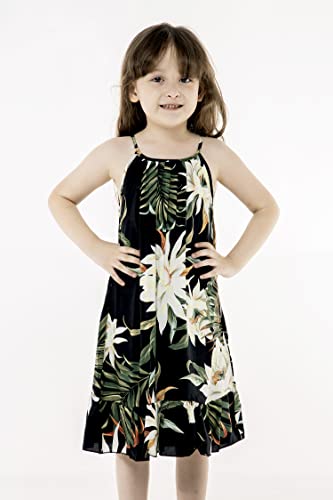 Image of Family Matching Hawaiian Clothes, Wispy Cereus Black | Lightweight 100% rayon • Family matching outfits • Tropical floral print • Beach vacations • Luaus • Cruises • Family photos