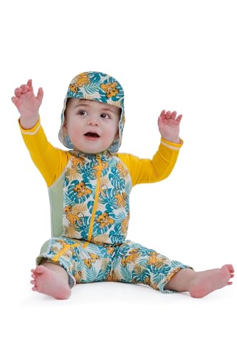 Image of Disney Junior Baby UPF 50+ Sunsuit and Swim Hat Swimwear Set Newborn to Infant Sizes (3-6 Months - 24 Months)