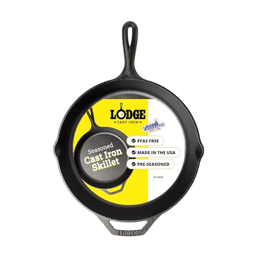 Lodge Pre-Seasoned Cast Iron Skillet for Indoor and Outdoor Use. Induction Frying Pan. Oven, Grill and Metal Utensil Safe Skillet Frying Pan with Pouring Lips. Made in The USA. 30.5 cm/12 inch