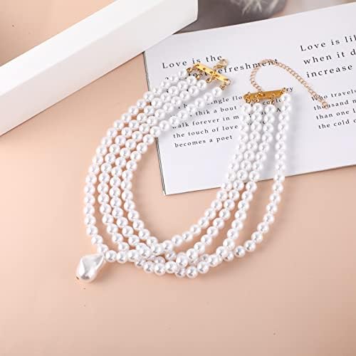 Holibanna Vintage Pearl Pendant Necklace 3-Layer Pear Choker Chain Elegant Neck Pendant Jewelry for Women Girls