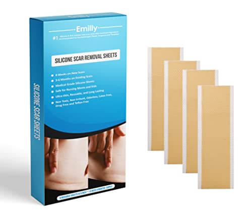 EMILLY Silicone Scar Sheets, Scars Removal Treatment for C-Section, Surgery, Burn Scars, Keloid Scars, Acne Scars, Silicon Gel Cream Patch Bandage 8 Count 5.9