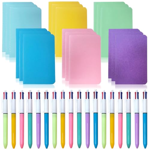 Juego de 36 bolígrafos de 4 colores retráctiles de 1,0 mm con 18 mini cuadernos A6 de prensa