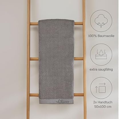 s.Oliver 2 TLG Handtuch Set 50x100cm - 100% Baumwolle, 600 g/m², weich & saugstark, Doppelpack Handtücher grau – Bild 3