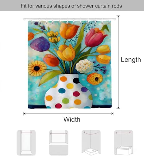 Rideau douche fleur imperméable en polyester 80x200 lavable avec ourlet lesté - 7
