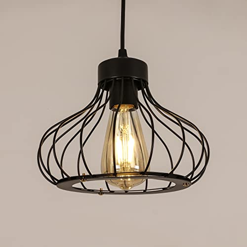 Industriel Suspension Luminaire E27 Vintage Métal Suspensions Vintage Noir Lampe Cage Éclairage de Plafond Abat-jour en Métal pour Restaurant Salon Chambre Cuisine Bar Couloir (sans ampoule)