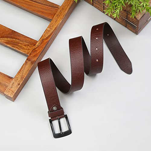 Image of MUTAQINOTI Men's Brown Genuine Leather Belt 1.5 inch (40mm) Handcrafted Casual Style Waist Strap with Matt Finish Buckle Belt for Men Gents Boys (CAOSSH GE)