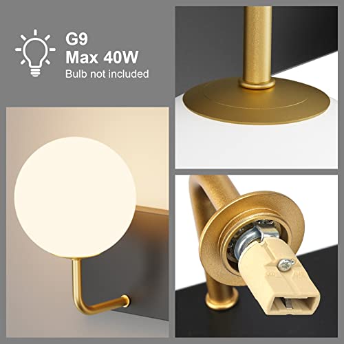 Image of Tipace 3 Lights Mid Century Vintage Bathroom Vanity Light Fixtures Over Mirror Black & Gold Industrial Vanity Lights with Milk White Glass Globe Farmhouse Bath Lighting(Exclude Bulb)