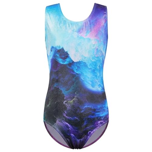 XIUsheUA Maillot de Danza Leotardo de Gimnasia de Diamante for niñas, Mono Degradado, Ropa de actuación sin Mangas, Traje de práctica, Trajes de Ballet Maillot Danza Mujer(Black Blue2,12A)