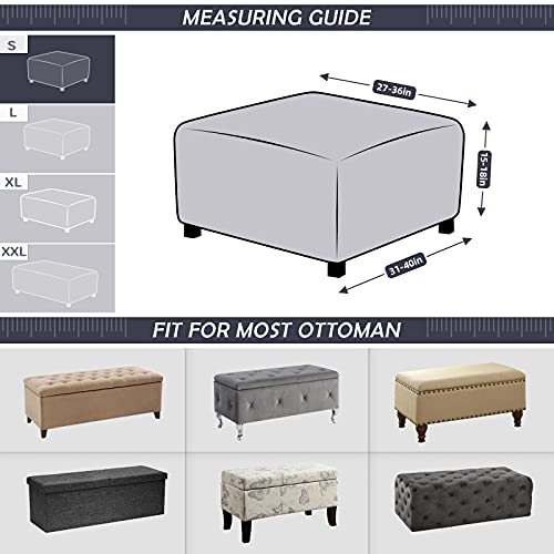 Taococo Ottoman Cover Rectangular Storage Ottoman Slipcover Stretch Footrest Stool Covers Furniture Protectors Spandex Jacquard Fabric With Elastic Band Dark Grey #TOP5