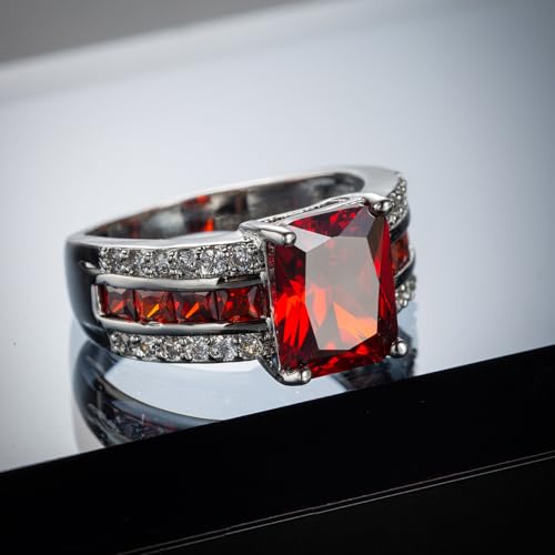 Silver Plated Emerald & Princess Cut Created Black Spinel Cubic Zirconia Filled Engagement Wedding Proposal Promise Ring Band for Women Ladies Lover Jewelry3