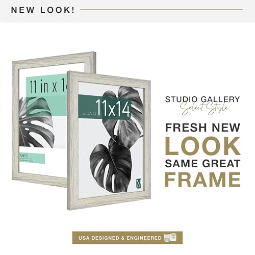 MCS Studio Gallery 11x14 Picture Frame Gray Woodgrain, Rectangle Photo Frame for Photos, Posters & Art Prints (2-Pack)