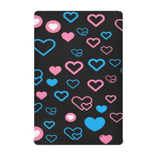 Moudou Valentine's Day Love Heart Playard Sheet for Boy Girls, Soft Breathable Fitted Toddler Sheet for Standard Playard Bed Mattress, 39 x 27 x 5 Inch