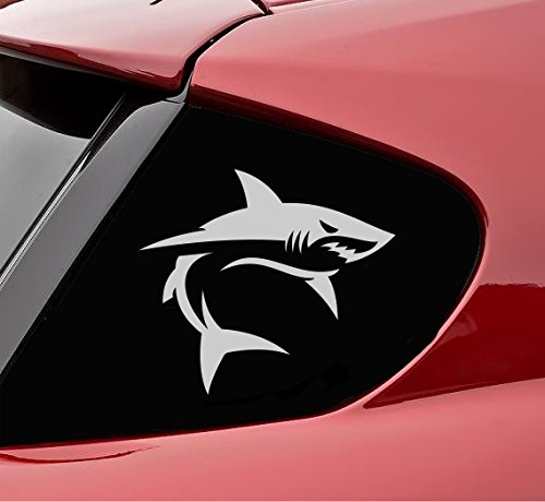 Angry Shark Vinyl Decal Sticker Fish Tiger Great White (Satin Silver) #TOP25