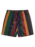 GORGLITTER Men's Color Block Striped Workout Cool Shorts Drawstring Waist Gym Shorts with Pockets Multicolor Medium