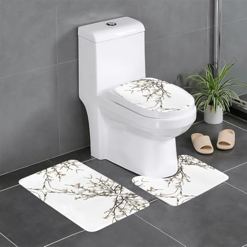 WHJSSF Set di 3 tappeti da bagno 61 x 40,6 cm, con stampa di rami di salice fioriti, antiscivolo, con sagoma, forme ovali e rettangolari, per casa, cucina e servizi igienici