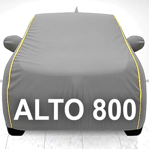 Image of 100% Waterproof Car Cover for Alto 800 UV Protection, Dustproof, Windproof | Custom Fit with Mirror Pockets, Belt & Buckle | All Weather Outdoor Body Cover (Grey, Alto 800)
