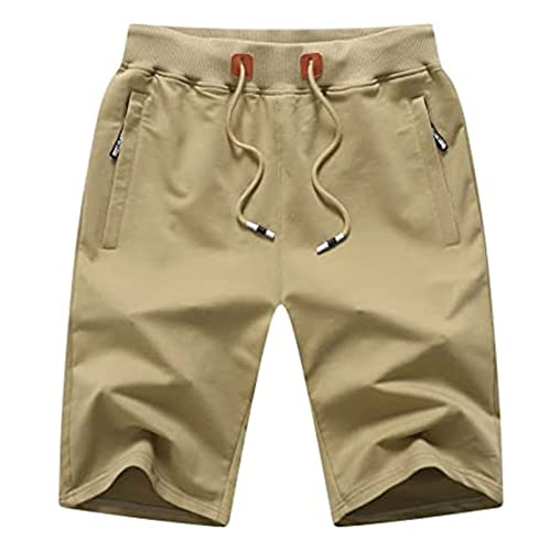 Image of JustSun Men's Casual Sports Shorts with Elastic Waist and Zipper Pockets