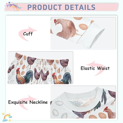 Chickens Roosters Eggs Pajama Sets Long Sleeve Top with Pants Cotton Soft Sleepwear 2 Piece Pjs Set, 6 Years Old3