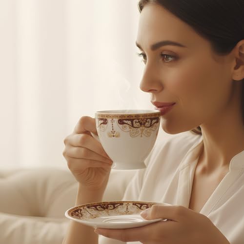Image of UPC Premium Bone China Cup & Saucer Set (6 Pieces) | Elegant Solid Color Tea Coffee Cups | Lightweight, Durable & Glossy Finish | Ideal for Home, Office & Gifting (N-Cup White09)